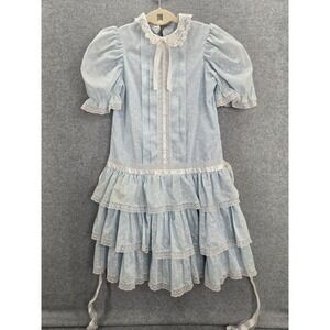VTG MINI WORLD Party Girls Dress Up Tiered Cottage Blue Ruffle Daisy Ribbon 8